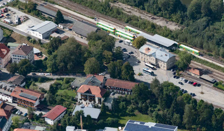 Luftaufnahme Bahnhof Zwiesel.