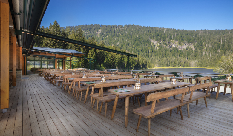 Blick von der Terrasse auf den Großen Arbersee